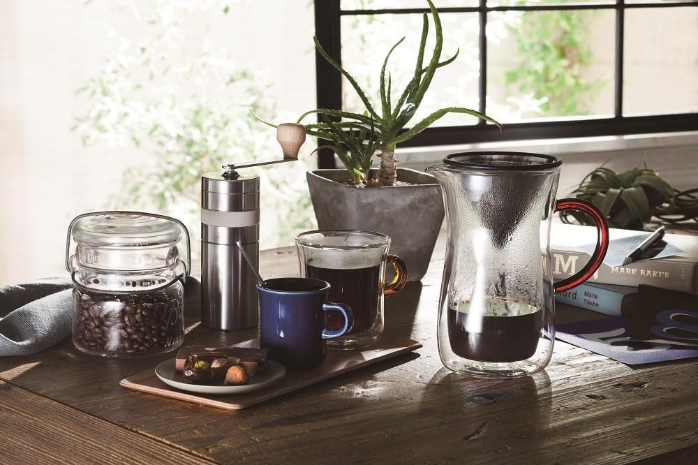 Pokaro Tea Double-Wall Heat-Resistant Glass Mug (1 Cup) with Amber Handle, 270ml Full Capacity, Heat-Resistant Glass, Iced Tea Glass, Double-Walled