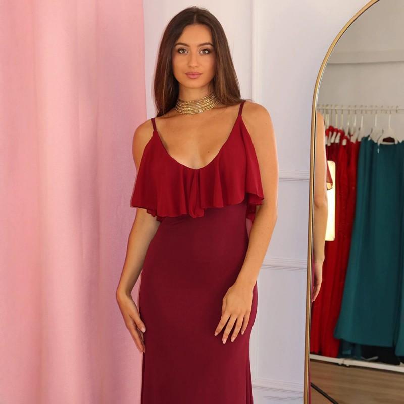 2026 Sleeveless V-Neck Ruffle Slip Dress Slim Fit Party Gown Women