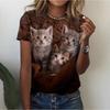Women's 3d Cute Cat Pattern Printed T-shirt Summer Fashion Popular Clothing Casual Daily Wear