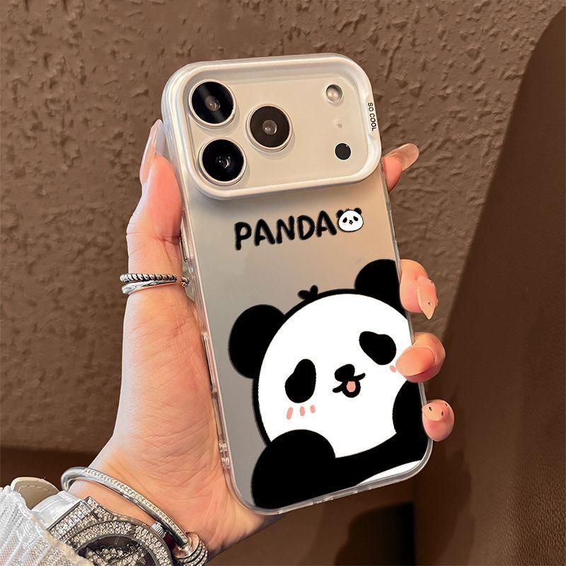 Cute Cartoon Panda Pattern Phone Case for iPhone 17 Air 16 15 14 11 Pro 13 12 Mini 8 7 Matte Laser Bumper Shockproof Hard Cover