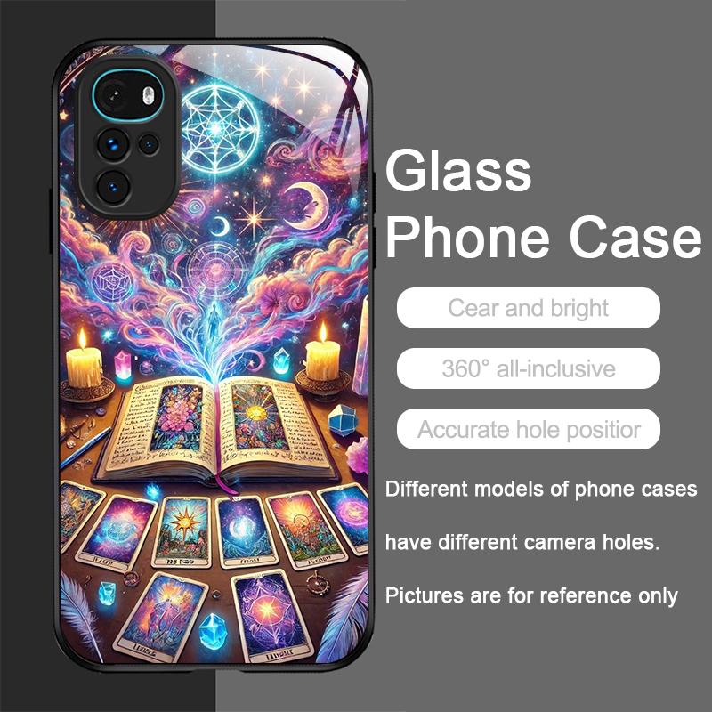 Закаленное стекло с узором фиолетового кристалла, чехол-книжка для Motorola Moto G85 G84 G75 Edge 50 Fusion 40 Neo 30 Pro, жесткая крышка