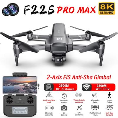 Новый F22S PRO GPS Drone 8KESC Двойная камера WIFI FPV RC Quadcopter Уклонение от препятствий 3500M 2-осевой подвес Бесщеточный профессиональный игрушечный дрон с камерой