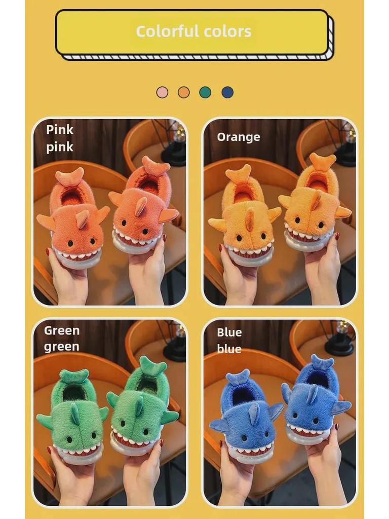 Детские зимние хлопковые тапочки с меховыми пятками - нескользящая домашняя обувь с героями мультфильмов для мальчиков и девочек