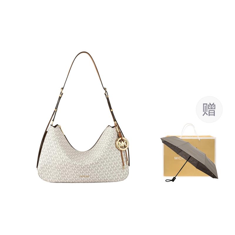 MICHAEL KORS shoulder bag Nolita Metal Accessories Round Pendant Presbyopia Printed All Over Artificial Leather Medium Women’s Vanilla White and Acorn
