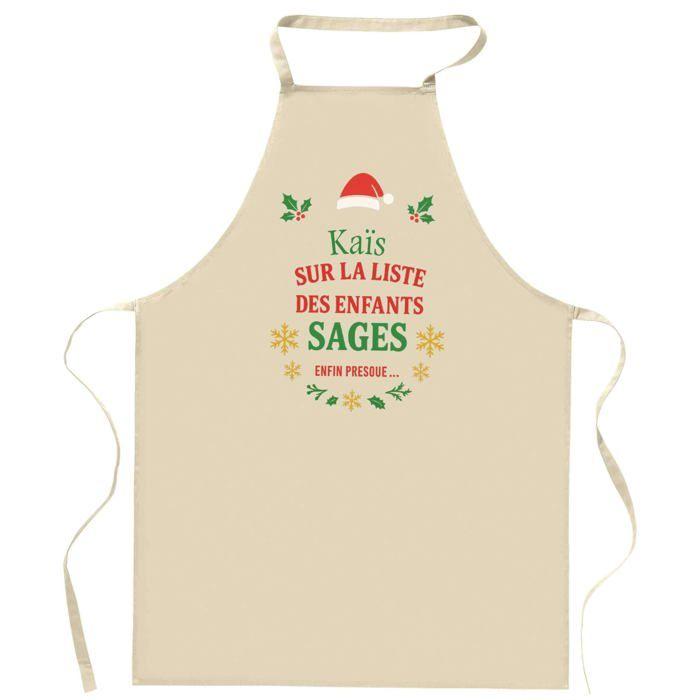 Tablier de cuisine - Kaïs - Motif "Liste des enfants sages" - Coton résistant - Impression France
