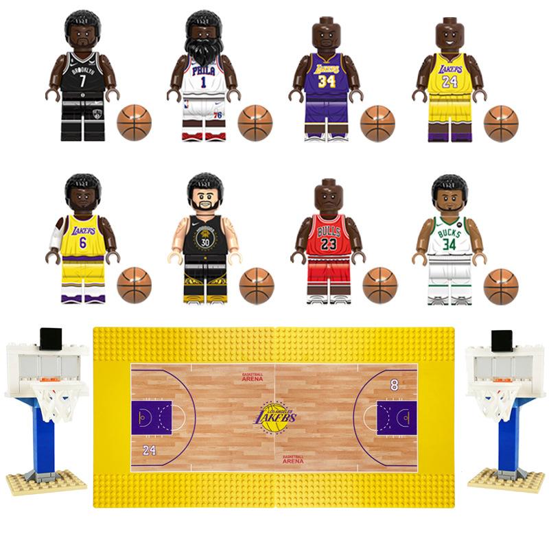 Мини-фигурки NBA из строительных блоков, сцена с баскетбольным кольцом, игрушка