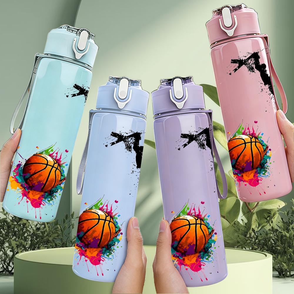 1PC Basketball Skydive Splash Silhouette 750ml Color Plastic Water Bottle Leakproof Flip Straw Lid For Sports Office Home Use