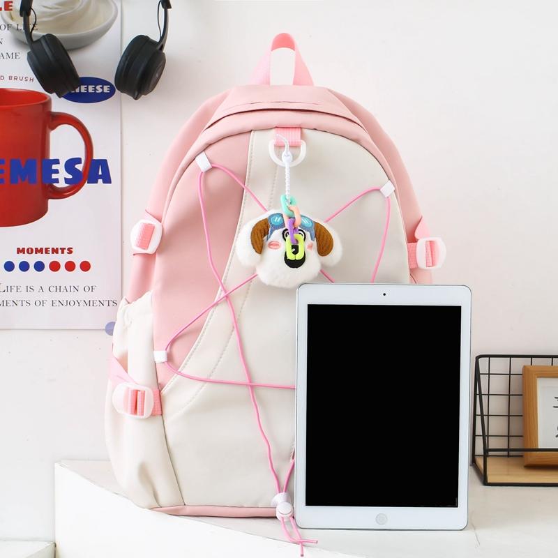 Three-Piece Backpack Set for Primary and Middle School Students Schoolbag Color Block Cartoon Backpack for Women Large Capacity Backpack