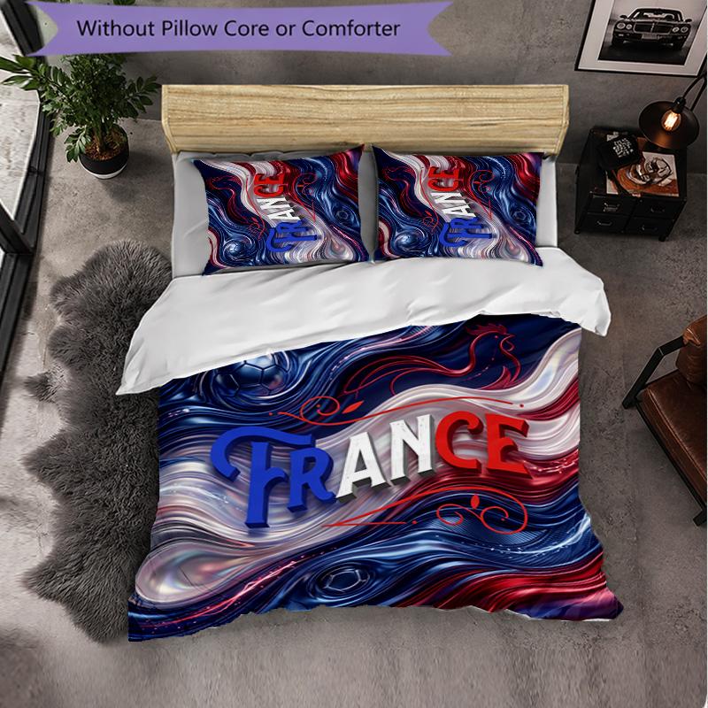 France Football Pattern 3 Pieces Bedding Set Soft Microfiber Duvet Cover with Pillow Cases for Bedroom