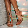New Women's Sandals Sexy Colorful Rhinestone Wine Glass and High-heeled Sandals Banquet Shoes