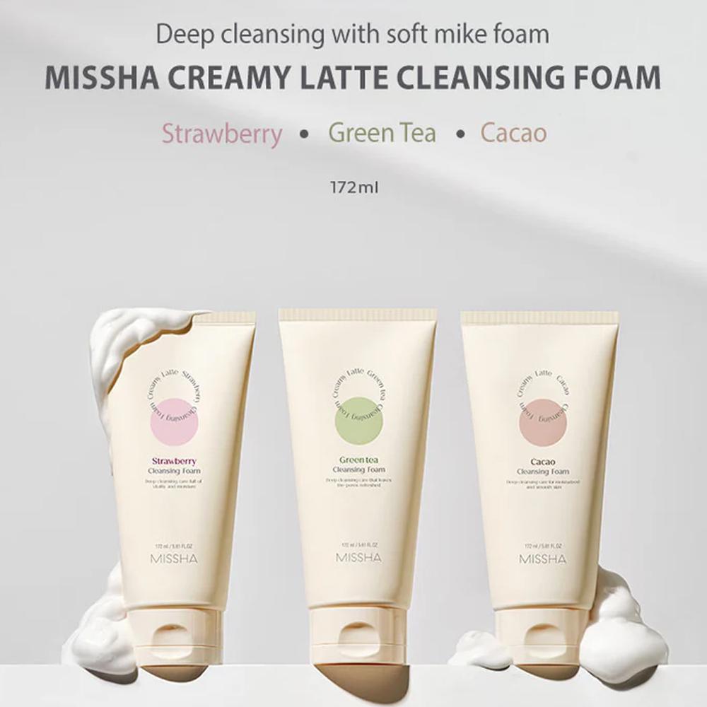 MISSHA Очищающая пенка Creamy Latte Зеленый чай, какао, клубника 172мл (3 типа)