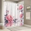 1pc Rose Shower Curtain Pink Roses Black Vines Reflective Water Design Bathroom Decor with 12 Hooks 70.8x70.8inch