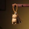 Weave Rope Wooden Carved Cat Keychain Cartoon Animal Beads Wood Kitty Dolls Pendant Kawaii Bag Hanging Carved Cat Keyring