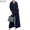 ZANZEA Women Long Sleeve Blouse and Pants Casual Two Piece Suit Sets
