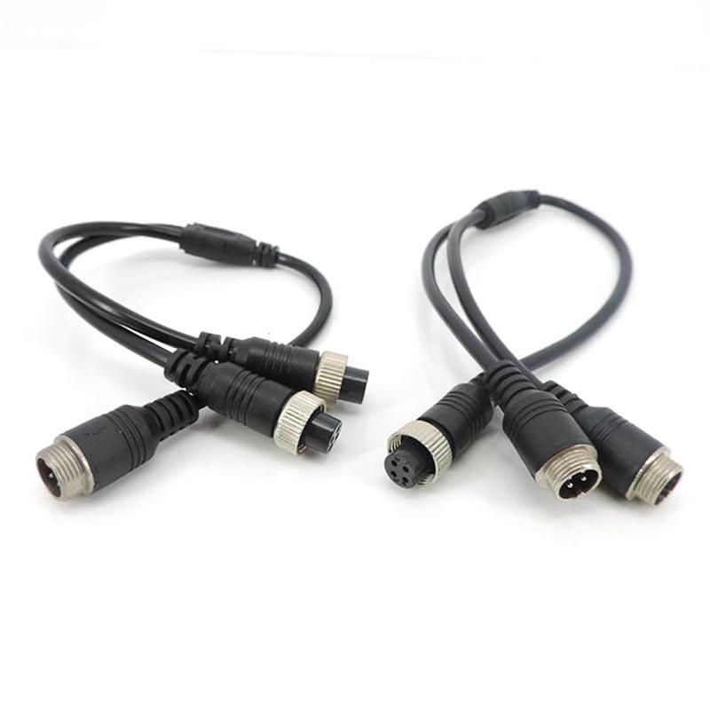M12 4Pin Y Splitter Aviation Head To Aviation Head Male To 2 Female To 2 Male 4 Core Extension Cable Adapter for CCTV Camera