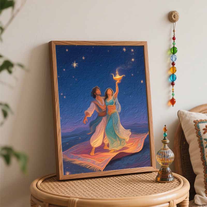 Disney Aladdin and Jasmine magic carpet digital oil painting hand painting kit diy home decoration