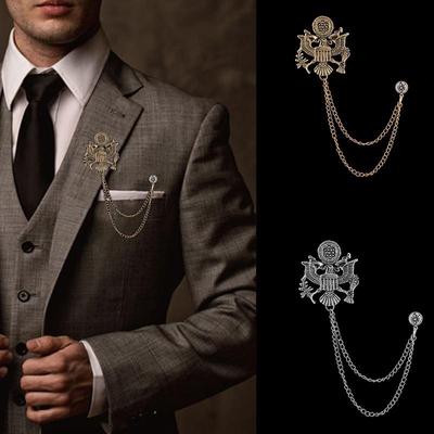 Брошь в форме орла, ретро-панк, мужская мода, изысканный костюм с животным узором, рубашка, джинсовый воротник, цепочка с кисточками, броши, ювелирные аксессуары, подарки