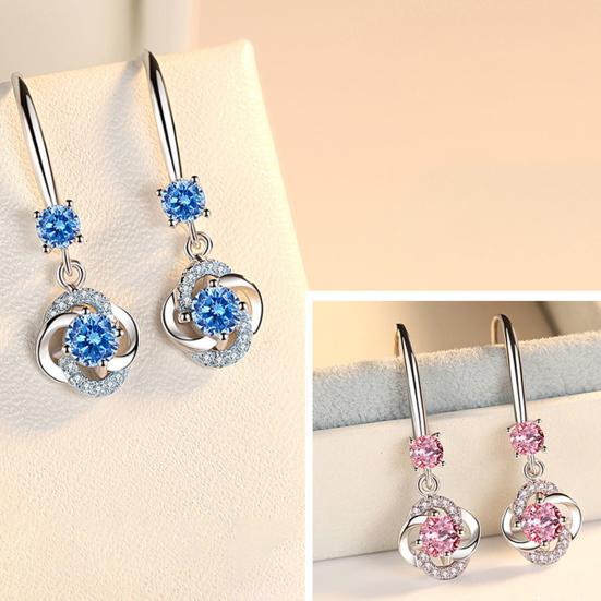 Women Rhinestone Cubic Zirconia Tassel Four-leaf Clover Hook Earrings Jewelry