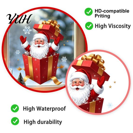 Indoor Outdoor Holiday Decor Santa Gift Box Sticker, Christmas Static Window Decal, Removable Waterproof PVC Wall Stickers Decal for Glass Doors