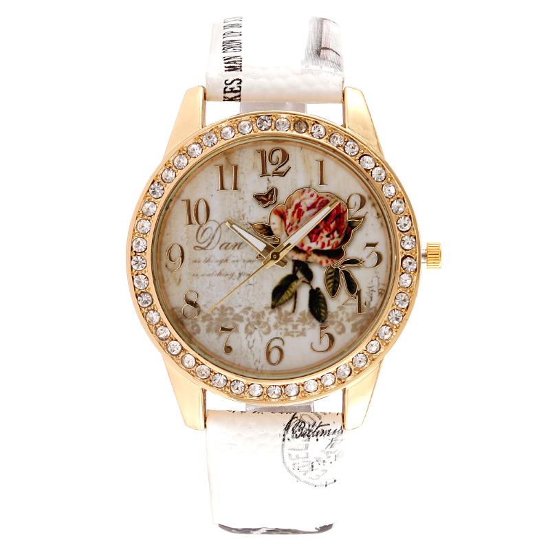 Женские часы JYL с блестками, бриллиантовым стеклом и кожаным ремешком