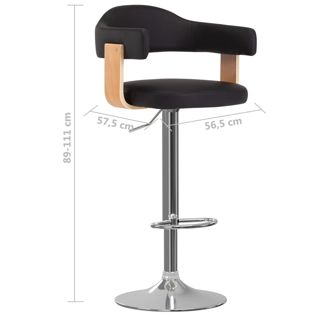 Bar Stool Set of 2 Black Bentwood Frame and Faux Leather