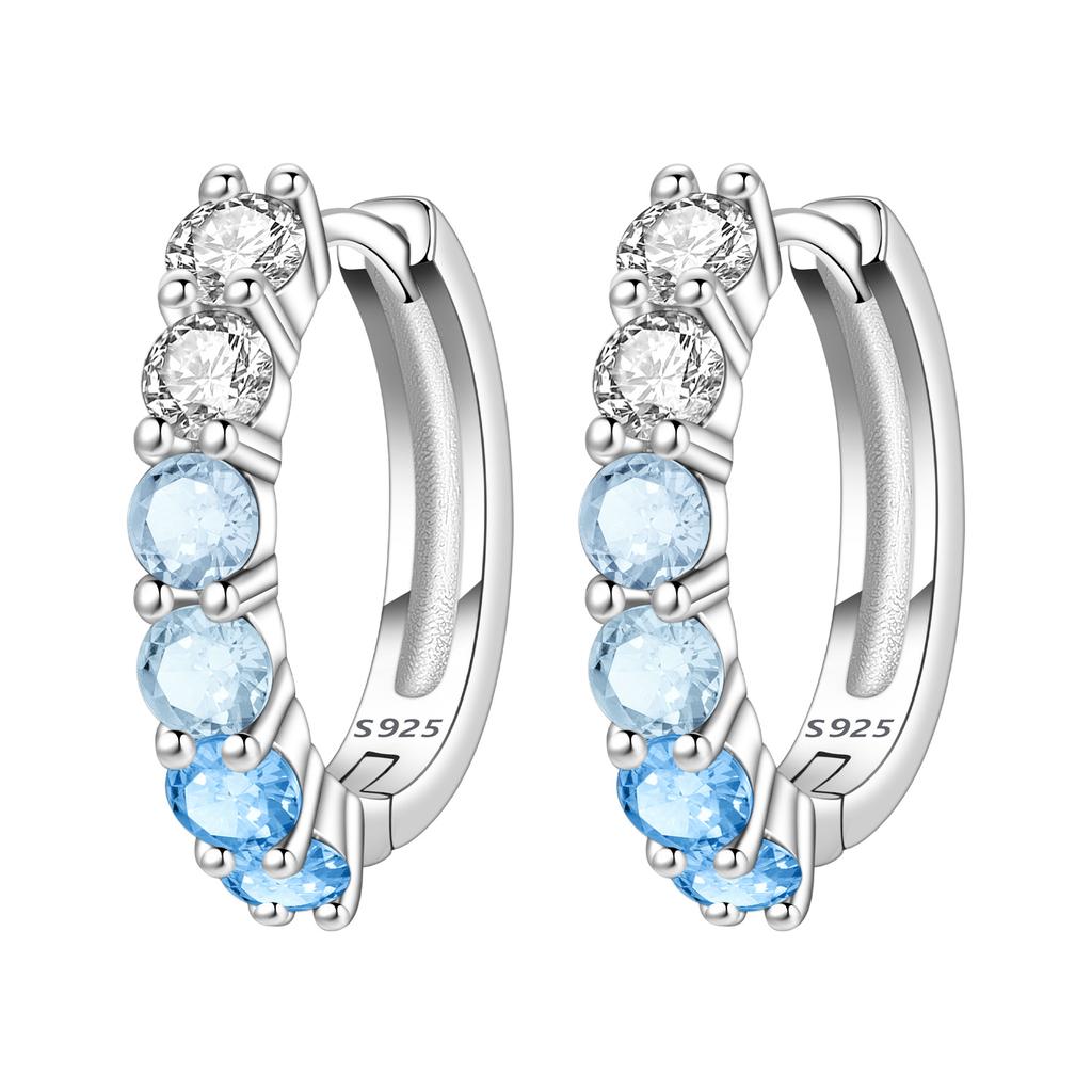 Orstarry S925 Silver Hoop Earrings Sparkling Blue Yellow Zircon Jewelry For Women Party Gifts