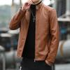Мужская кожаная куртка Весна и осень Куртка-локомотив Воротник-стойка Мужская верхняя модная короткая кожаная куртка Бархатная кожаная куртка
