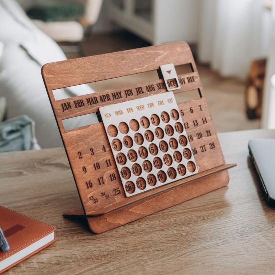 2025 Perpetual Calendar Деревянный Настольный Календарь 12 Месяцев Настольный Слайдер Календарь Для Домашнего Офиса Школы Декор