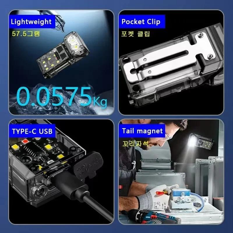 Mini USB Rechargeable LED Flashlight 2000LM Super Bright Magnetic Tail COB Side Light 5Modes Portable for Camping Emergency Work