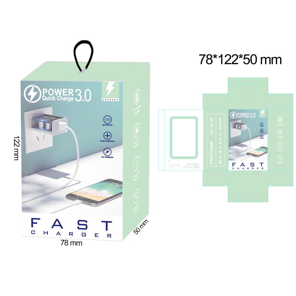 Синий светодиодный многопортовый USB+2PD Type-C Дорожный зарядник с вилкой US/EU/UK
