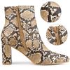 Женские коричневые ботильоны Allegra K с принтом под змею и пайетками, на массивном каблуке и с острым носком, размер 26,0 см