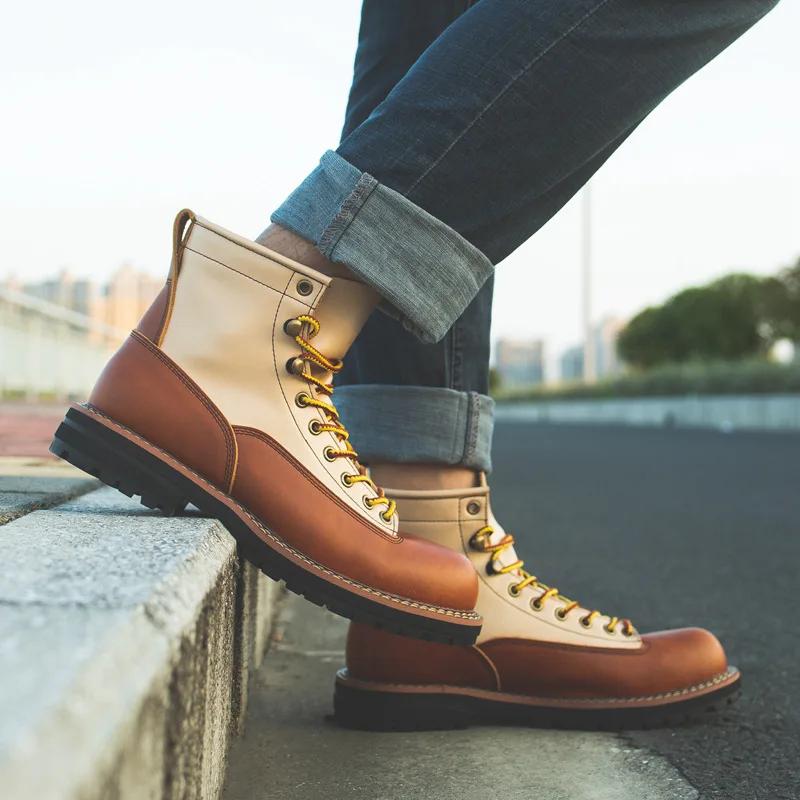 2024 г. Высокие ботинки из натуральной кожи, мужская кожаная обувь, модные мужские ботильоны для мотоциклистов, мужская обувь, зимние ковбойские сапоги на шнуровке