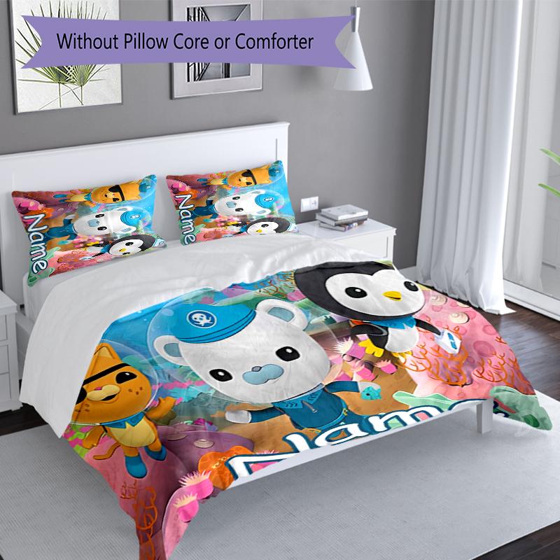 3pcs Custom Name Octonauts Bedding Set,Includes 1 Duvet Cover and 2 Pillowcases,All-season Bedroom Decor