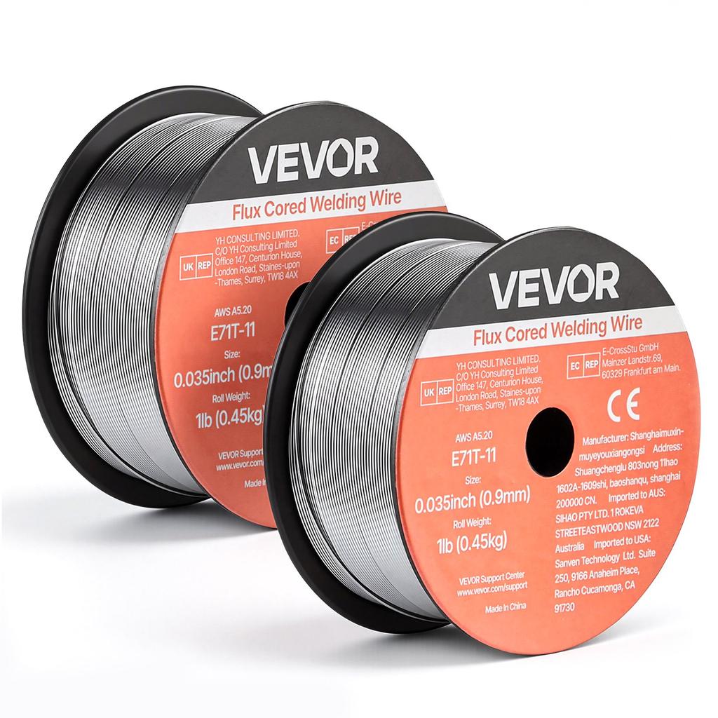 VEVOR Flux Core MIG Welding Wire, E71T-11 0.9mm 0.45kg, Gasless Mild Steel Welding Wire with Low Spatter for All Position Arc Welding