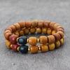 Трехцветный агат деревянные бусины браслеты для мужчин и женщин винтажные бусины в форме бочонка изысканные изделия буддийские бусины молитвенные наручные аксессуары