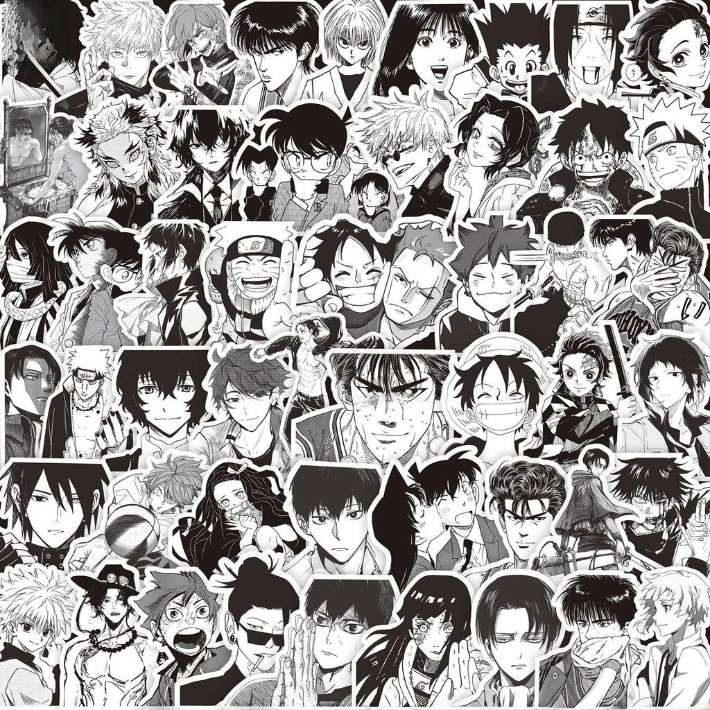 1000 черно-белых аниме-наклеек: Demon Slayer, One Piece и многое другое для украшения блокнота