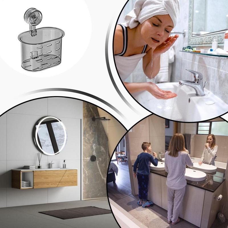 Bathroom Shower Organizer Shower Holder Wall Mount Box Clear Box Removable Holder Suction Cup No Drilling Storage Container For