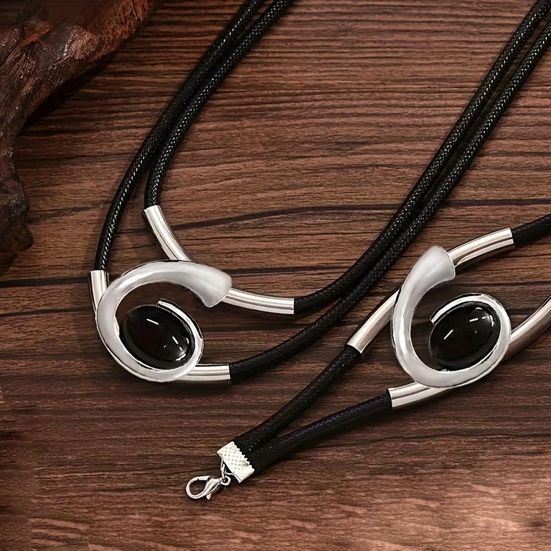 Аксессуар для вечеринки для женщин Дизайн с двойным черным шнуром Богемный стиль Набор модной бижутерии Набор ожерелья и браслета Идеальный подарок Деликатные украшения