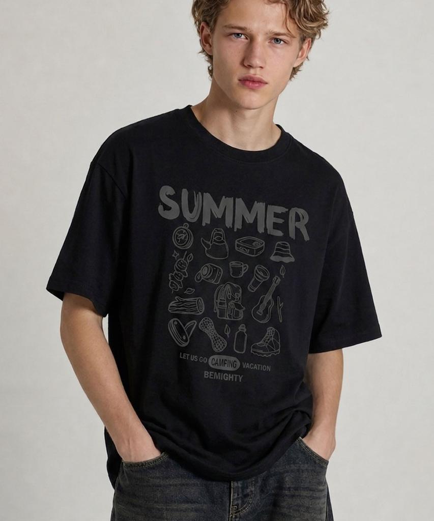 BEMIGHTY Summer Camp Oversized Short Sleeve T-Shirt [Oatmeal] (B Type)