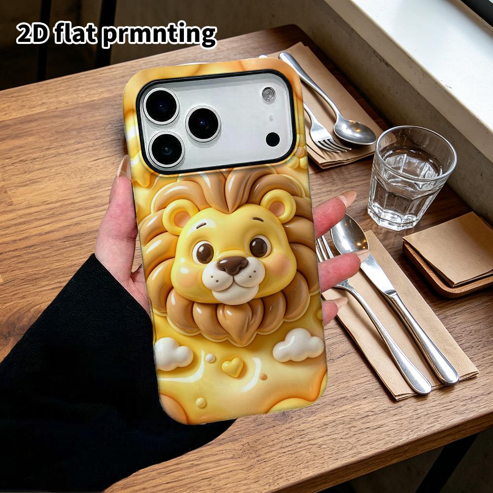 Phone Case: 2D flat design suitable for iPhone 18 17 16 15 14 13 Pro protective case, bubble little lion, perfect Christmas and Halloween holiday gift
