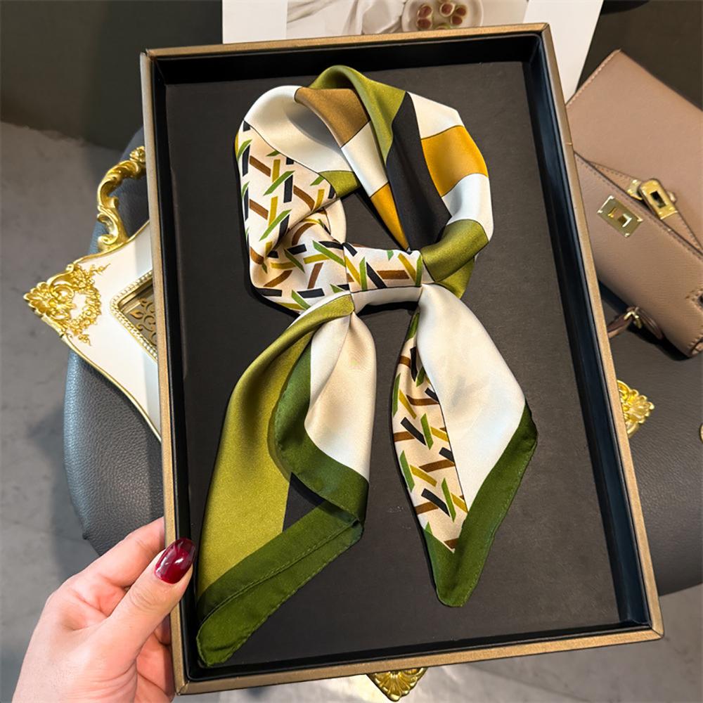 New 70cm Small Square Scarf Soft Satin Headscarf Geometric Print Neck Protection Fashionable Versatile Neck Warmer Scarf