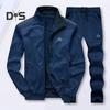 2Pcs/Set Men Athleisure Suit Stand Collar Long Sleeve Zipper Placket Coat Elastic Drawstring Waistband Long Pants Set