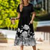 Women's Casual Cute Pattern Print Round Neck Midi Dress Basic Classic Outdoor Everyday Short Sleeve Loose Dress