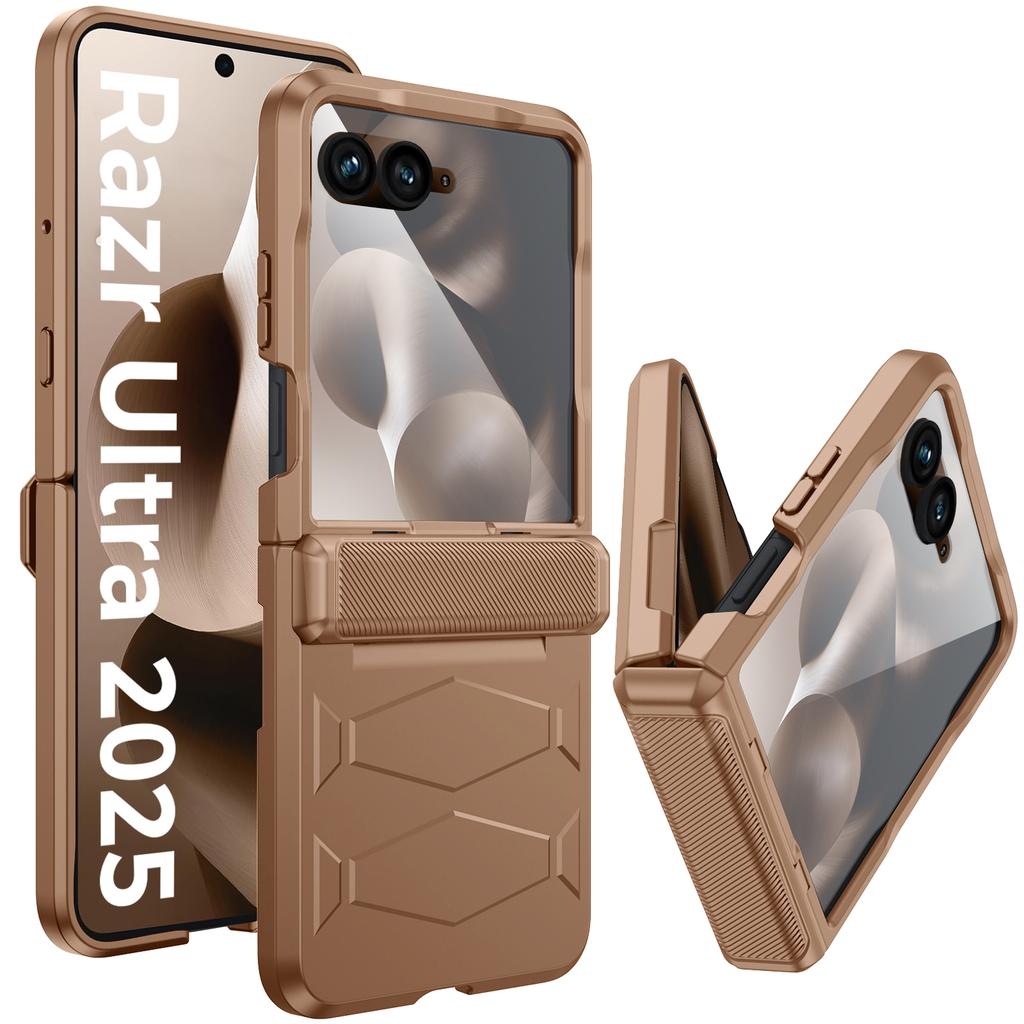 Чехол для Motorola Razr Ultra 2025 / Razr Ultra 2026 с защитой шарнира, встроенной защитой экрана, противоударный, всесторонний чехол для телефона - Розово-красный