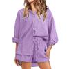 Women's Striped Suit Lapel Long Sleeve Shirt Loose Shorts Casual Two-piece Suit