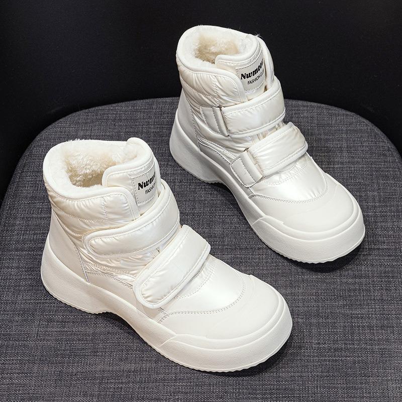 Зимние ботинки из кожи и хлопка с толстой подошвой