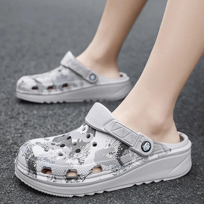 Мужские тапочки на камуфляжной платформе, уличные летние сабо, женские пляжные сандалии, мужские мягкие домашние шлепанцы из ЭВА, домашние шлепанцы для влюбленных