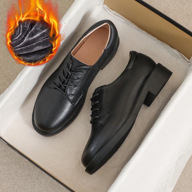 Женские черные кожаные мокасины в британском стиле — мягкая подошва, средний каблук, плоская рабочая обувь на осень 2025 г.