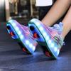 NEW Women 2-Wheel Roller Skates Girl's Sneakers with Wheels Retractable Dual-purpose Kids Speed Skating Sports Shoes with Brake