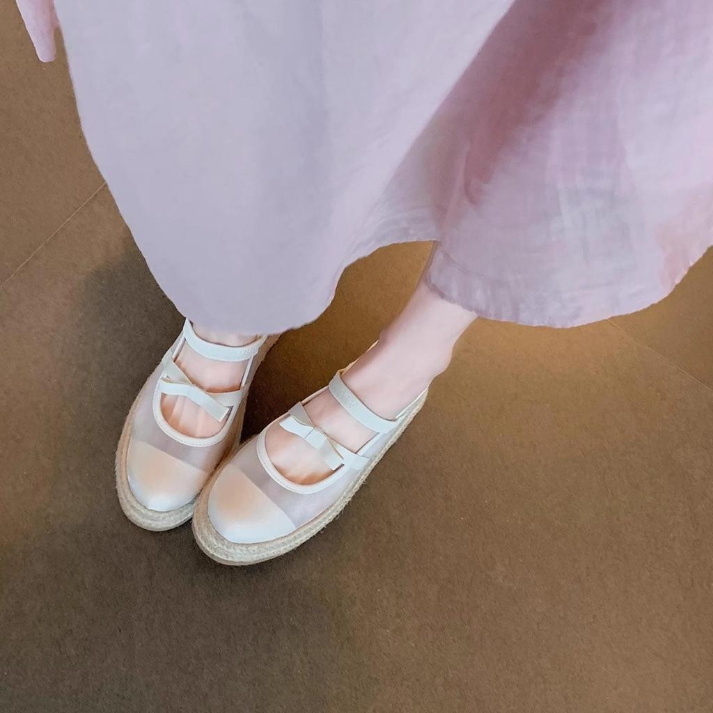 Виноградная мать, тот же стиль увеличивается на 7 см~ Сладкий гороховый бант двойное слово с сетчатыми соломенными сандалиями сумка головные тапочки